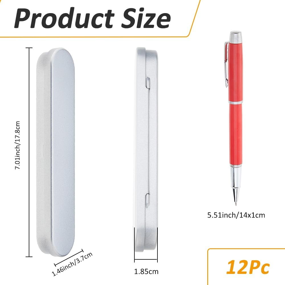 12PCS Metal Pen Storage Box Tinplate Boxes with Sponge 17.8x3.7cm Metal Pencil Boxes Pen Gift Boxes Empty Collection Case Set for Pen Pencil Gift Collection Storage 12pcs