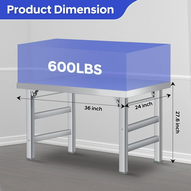 GloryStar Table Pliante en Acier Inoxydable, 520 LBS Table de Travail Commerciale à un Seul Niveau pour Préparation et Travail, Îlot de Cuisine en Acier Inoxydable pour Maison Cuisine Restaurant Garage Entrepôt