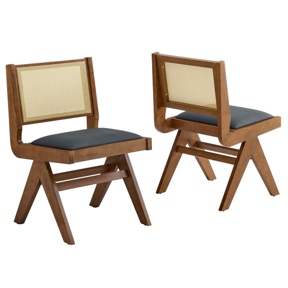 Side Dining Chair, Set of 2, Black, Faux Leather, Wood, Bar Pub Cafe Bistro Dining Kitchen Hospitality Restaurant, Modern Contemporary, HB37226