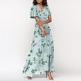 thumbnail image 5 of EANJE Womens Dresses Summer Loose V Neck Short Sleeve Vacation Beach Dresses Casual Dressy Floral Maxi Chiffon Dresses for Women 2025 Green S, 5 of 7