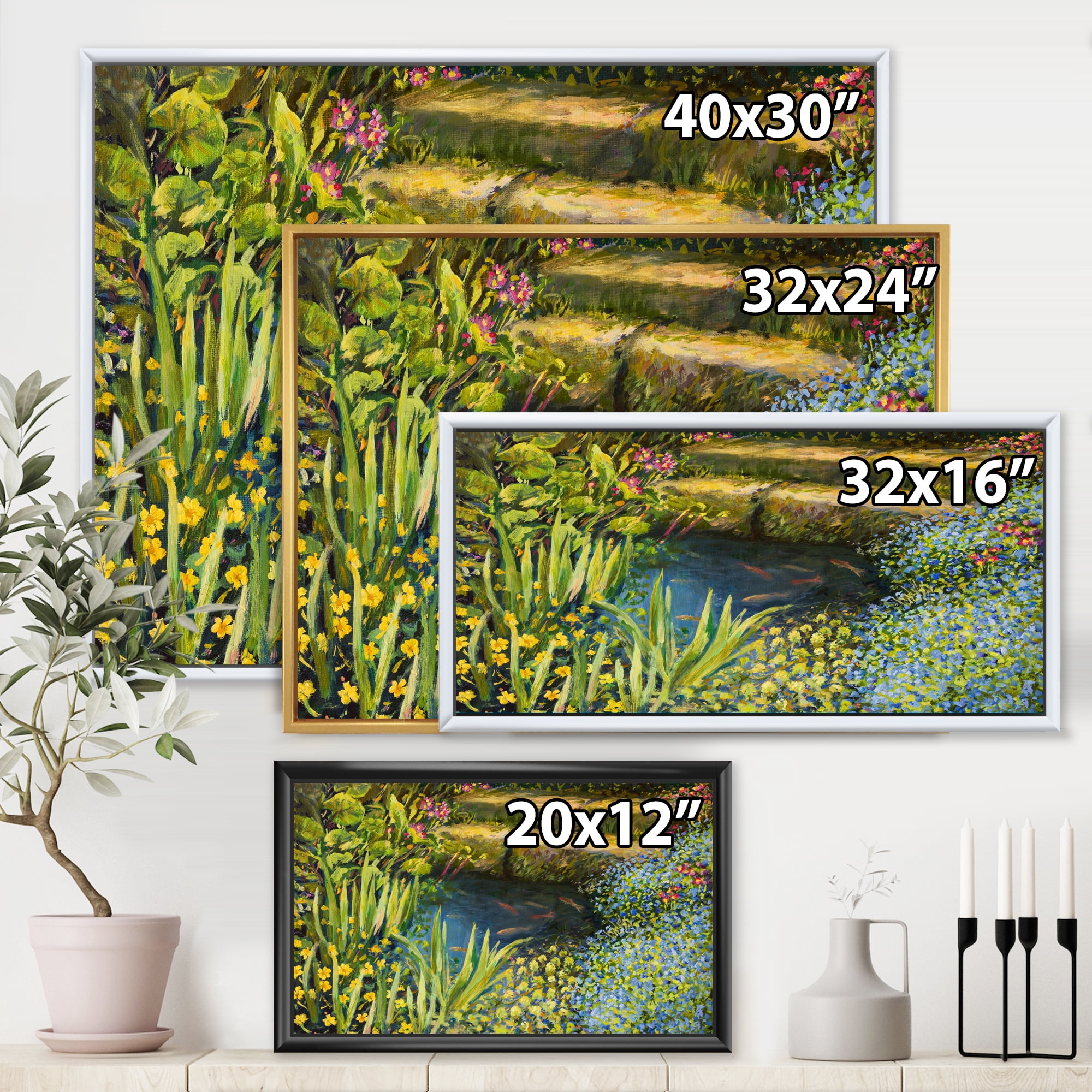 Designart 'Colorful Silence Flowers At The Lake Side' Lake House Framed Canvas Wall Art Print