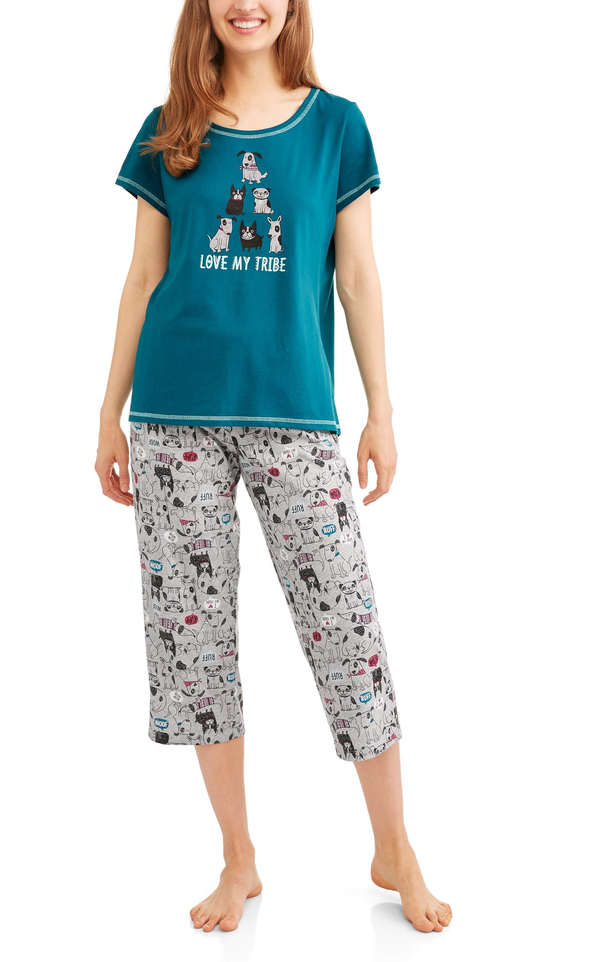 Women's Pajama Tee and Capri Sleep Pant 2 Piece Sleepwear Set