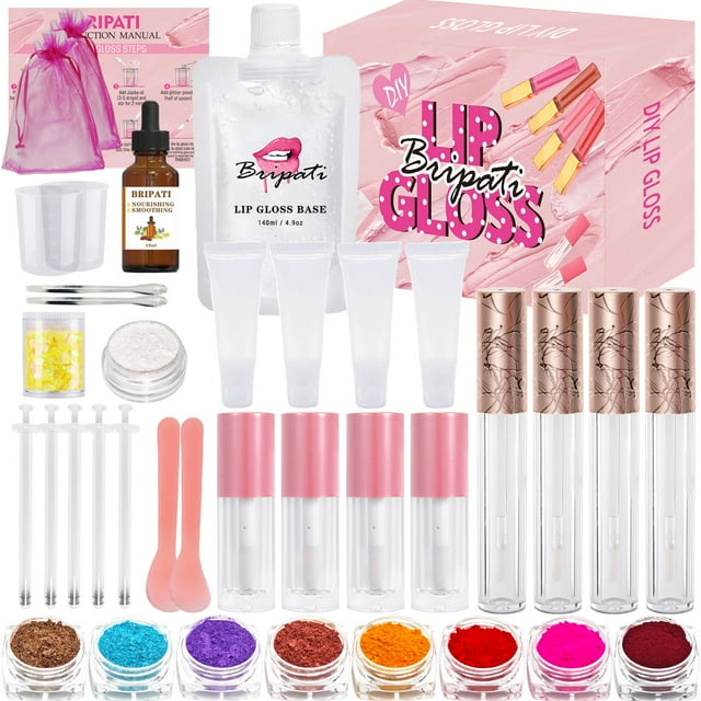 Kit Bripati para hacer brillo de labios, set de brillos de labios para crear tu propio lápiz labial, divertidos brillos de labios para manualidades, set completo de suministros para glaseado de labios