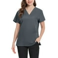 thumbnail image 3 of Womens Scrubs, Ladies' Lightweight Solid Color V Neck Multi Pocket Side Slit Short Sleeved Shirt Outfits For Women Western Scrub Pants Fourth Shirts Tops Tank (XL, Dark Gray) ZMTing, 3 of 3