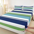 thumbnail image 3 of Manfei Geometric Lines Bed Sheets,Minimalism Geometric Stripes King Sheets,Green Blue White Sheet Set For Girls Boys,Super Cozy Room Decor,4-Piece, 3 of 7