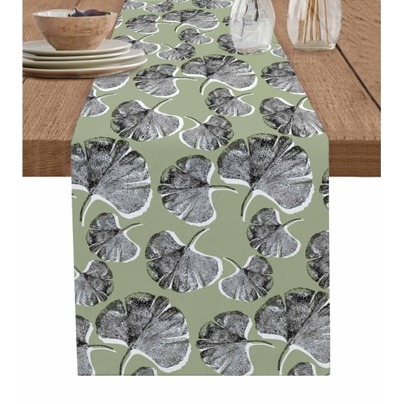 Hokiten Table Runners 90 Inches Long Dress Scarves, Grey Leaves Farmhouse Coffee/Dining/Kitchen Table Runner for Living Room, Vintage Abstract Art Botanical Sage Green 13x90 Inch