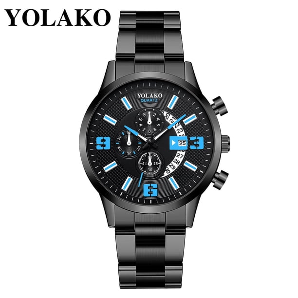 Reloj de cuarzo para hombre, relojes para hombre YOLAKO Reloj analógico de cuarzo con correa de acero inoxidable y estilo casual para hombre Reloj de acero inoxidable