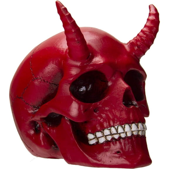 Small Red Horned Demon Skull Figurine
