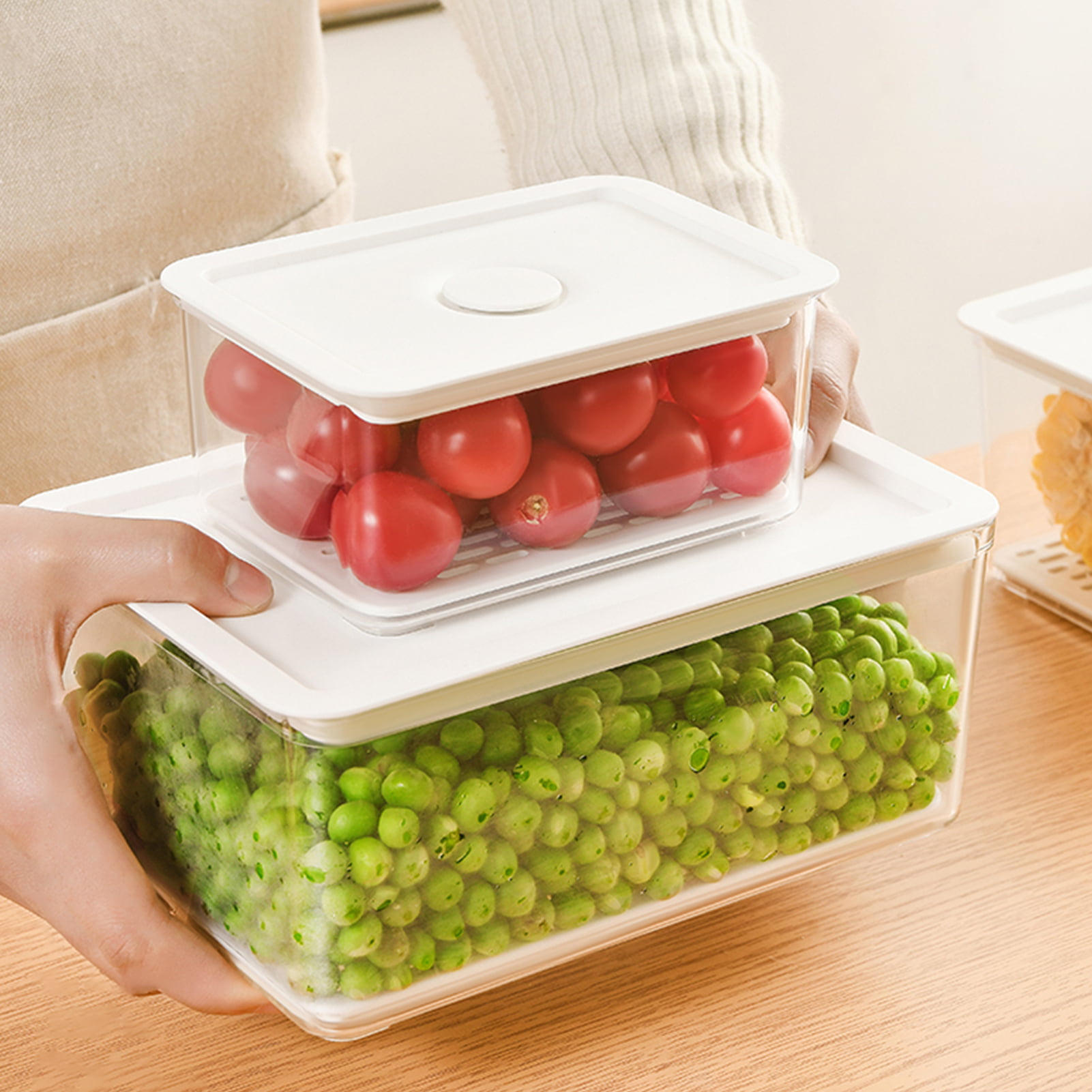 Prep & Savour Fresh Produce Vegetable Fruit Storage Containers 3Piece Set, BPA-Free Fridge Storage Container, Partitioned Salad Container, Fridge Orga