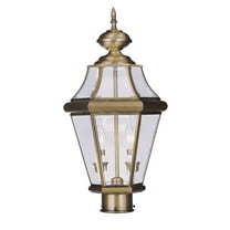 2 Light Antique Brass Outdoor Post Lantern Pendant Lighting Fixture with Clear Beveled Glass Shade backed with Hand Crafted Solid Brass material for patio, front porch, entryway and more