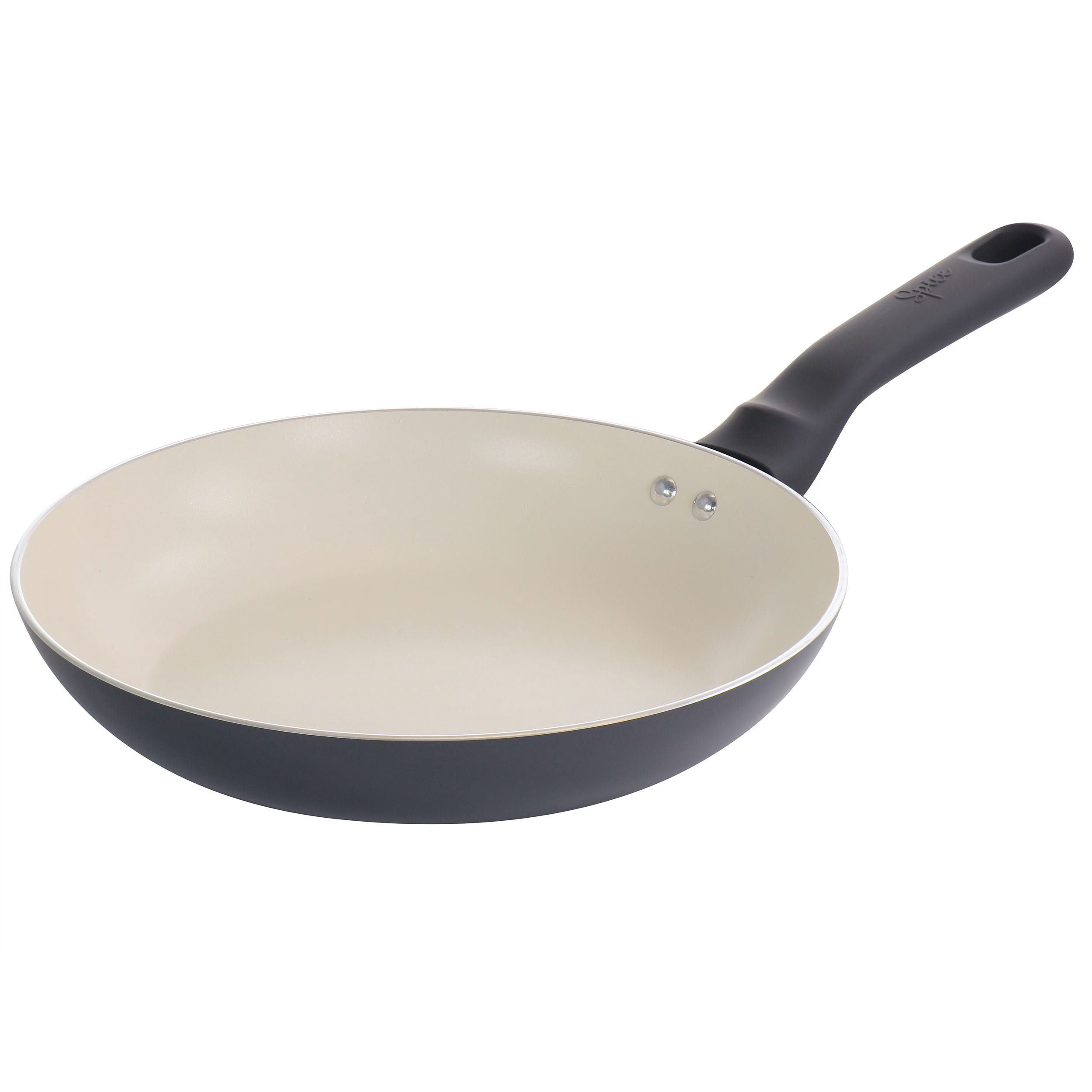 Spice by Tia Mowry Savory Saffron 7 Piece Ceramic Nonstick Aluminum Cookware Set with Nylon Utensils in Grey