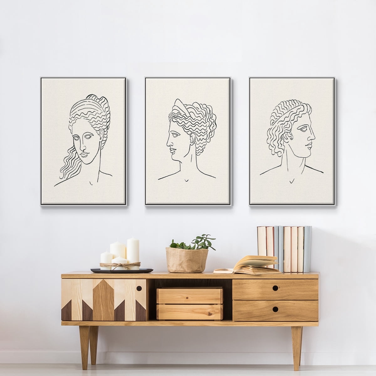 Greek Busts I - Framed Premium Gallery Wrapped Canvas L Frame 3 Piece Set - Ready to Hang