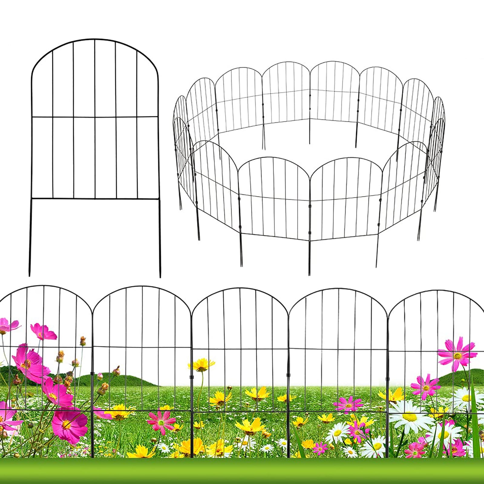 DSSTYLES 28Pcs Decorative Garden Fence, 30ft (L) x 24in (H) No Dig