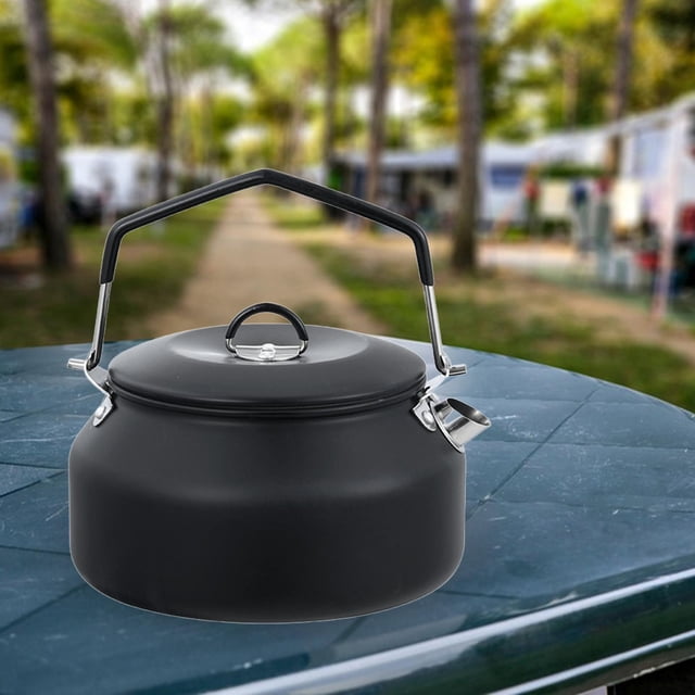 Hervidor de agua para acampar, hervidor de té ligero para acampar, pescar, viajar Negro