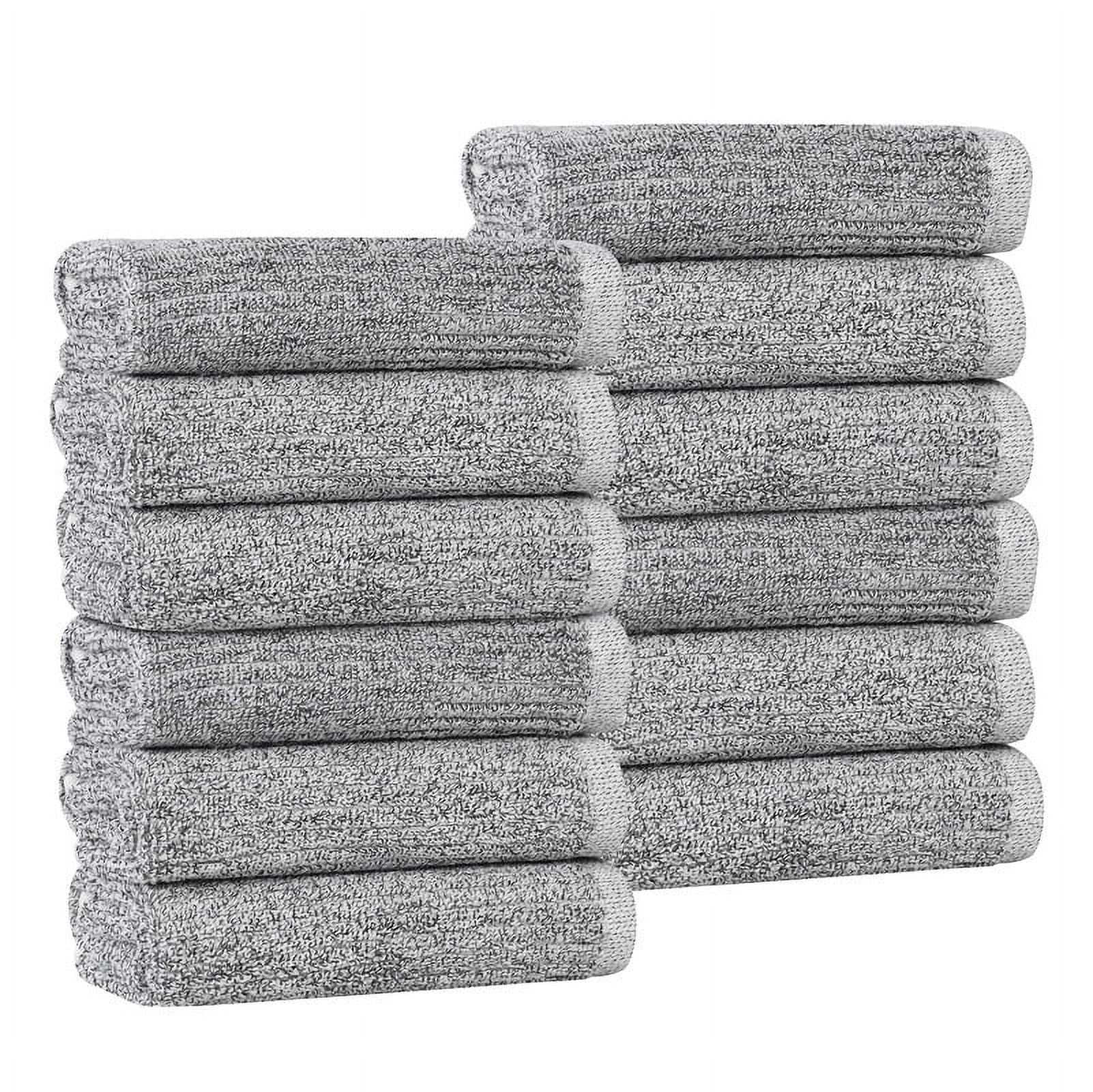 Superior Destin Viscose 12 Piece Cotton Blend Face Towel Set, Medium Weight Soft Towels, Charcoal