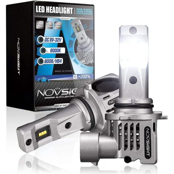 NOVSIGHT 9006 HB4 LED Headlight Bulbs, 12000 Lumens 60W Super Bright Headlights Conversion Kits, 6500K Cool White 1:1 Size Design Low Beam, Pack of 2