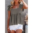 thumbnail image 4 of Débardeur Blouse Babydoll à Basque pour Femme, Décontracté, Col Carré, Manches Courtes à Volants, Gris G, 4 of 8
