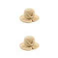 thumbnail image 2 of Sombrero de paja Qarigey de verano Con Bowknot de ala ancha color Caqui, 2 of 6