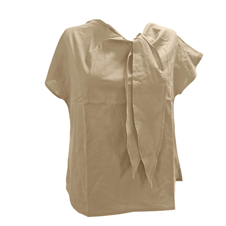 StSilkitty Womens Casual Shirts Solid Color Bow Tie Front V Neck