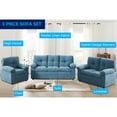 thumbnail image 4 of Hybiton Modern 3 Piece Sofa Set Linen Chair & Loveseat & Sofa - Blue, 4 of 8