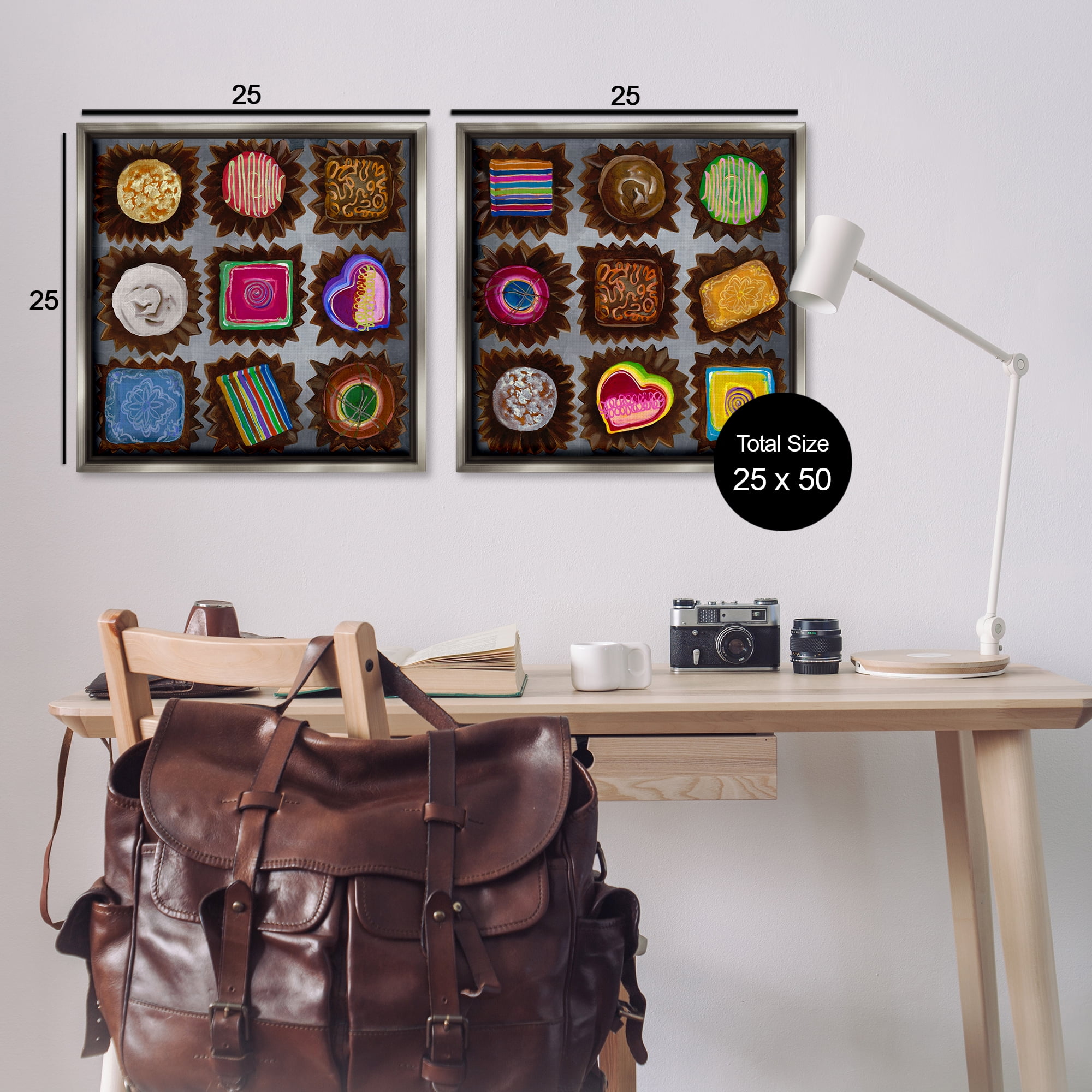 Stupell Industries Various Chocolate Choices Food & Beverage Painting Gray Floater Framed Canvas Art Print Wall Art, 25 x 25, Set of 2
