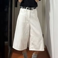thumbnail image 2 of Jean Pants For Womens Liweisiy Wide Leg Palazzo Solid Color Capri Loose Pants Trendy Casual Denim Trousers White S, 2 of 7
