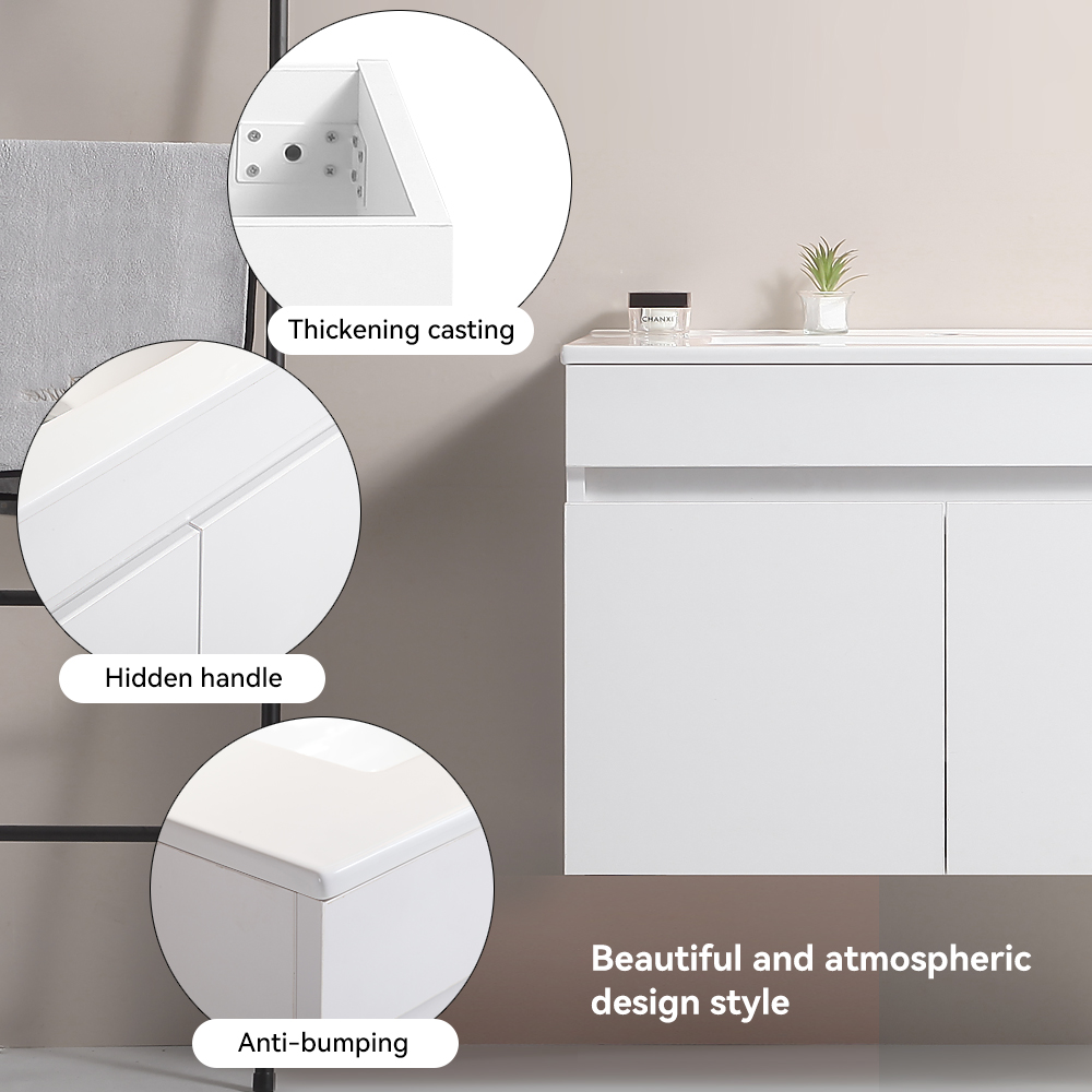 KYLE & KAY 24 inch Modern Wall-Mounted Bathroom Sink Cabinet, Floating Bathroom Vanity with Storage and Two Soft Close Doors,with Sink, Faucet Not Included,Solid Wood, White.