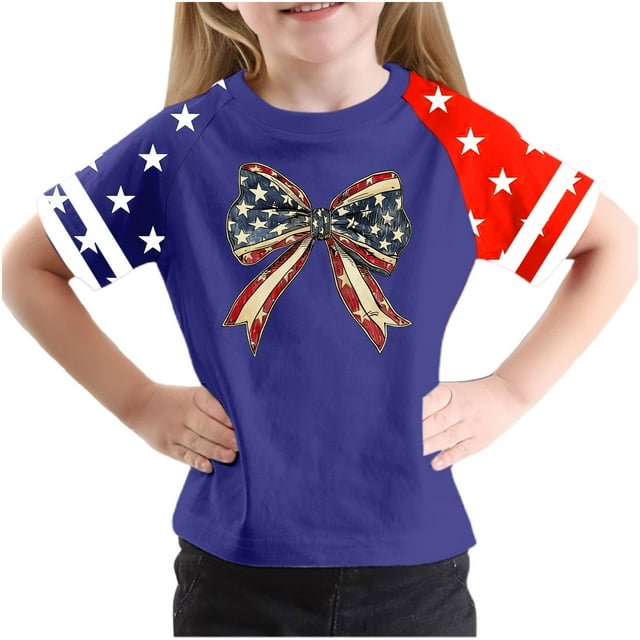 T-Shirt à Manches Courtes pour la Fête de l'Indépendance pour Garçons et Filles, Col Rond, Imprimé Coloré, Mélange Polyester-Spandex Doux, Respirant, Tenue Quatre Saisons