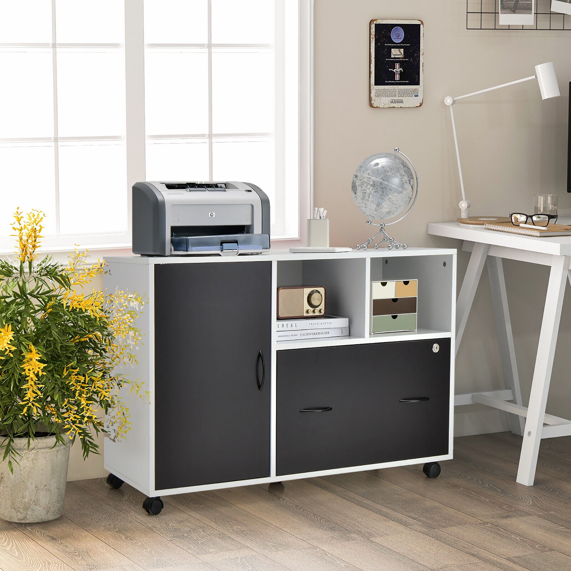 Gymax Mobile File Cabinet Lockable Lateral Filing Shelves for Letter / Legal / A4 Size