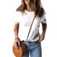 thumbnail image 1 of Camiseta de manga corta con cuello redondo para mujer, camisa informal de verano con bolsillo de encaje para uso diario, color blanco XXL, 1 of 4