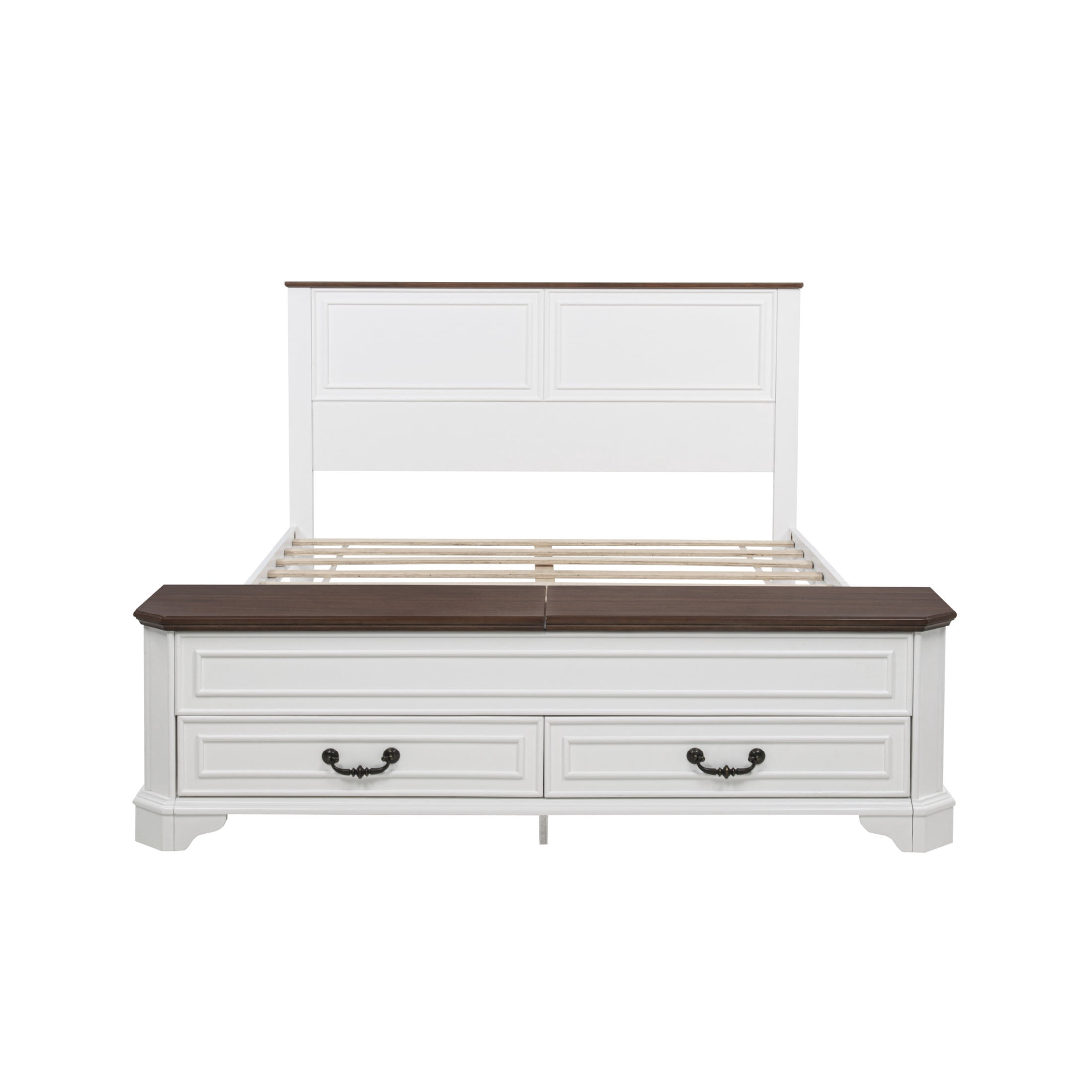 Noble House Reinaldo Queen Farmhouse Pine Bed with Integrated Bench, Storage Drawers and Flip-Top Containers, White
