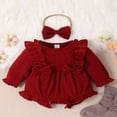 thumbnail image 2 of Newborn Infant Baby Girl Clothes Long Sleeve Bow Romper Ruffle Jumpsuits with Headband, 2 of 7