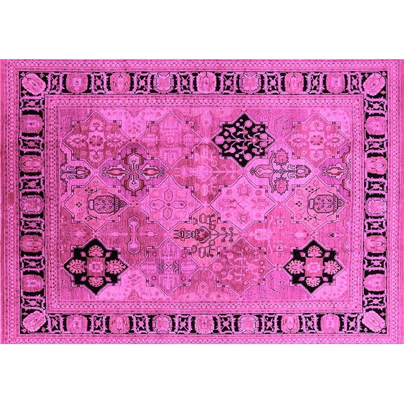 Ahgly Company Indoor Rectangle Oriental Pink Industrial Area Rugs, 2' x 4'
