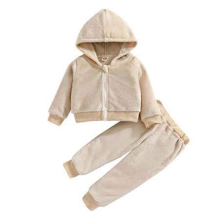 

LBECLEY Baby Newborns Baby Unisex Autumn Winter Long Sleeve Solid Fleece Hooded Hoodie Pants Set Clothing Sweatsuit Size 7 Boys Pajama Sets White 74
