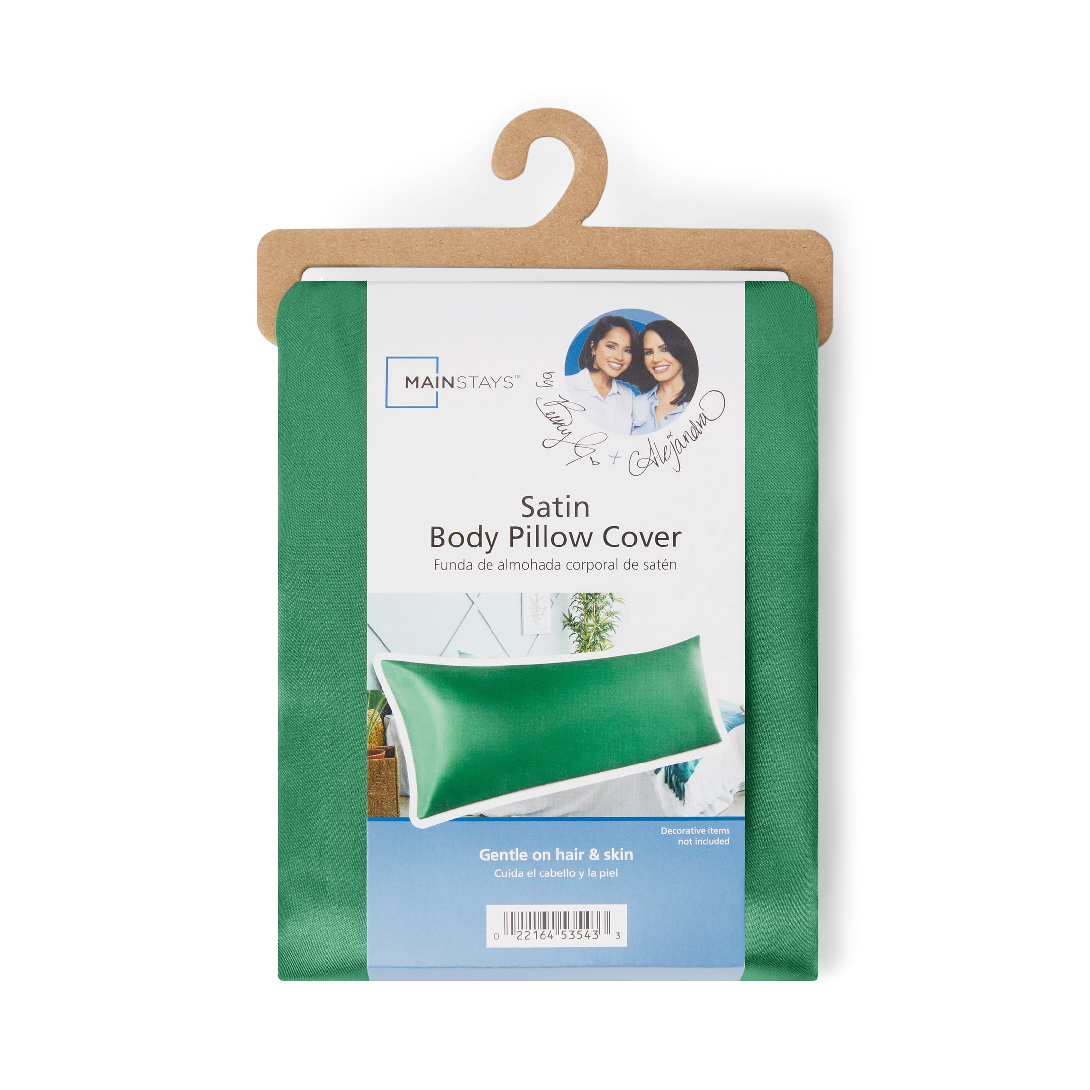 Mainstays by Becky G. & Alejandra Satin Body Pillow Cover, Green, Adult/Teen