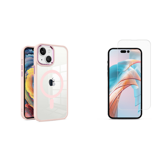 BEMZ Orbit (Compatible with MagSafe) Protective Case for iPhone 15 (with Tempered Glass Screen Protector) Light Pink