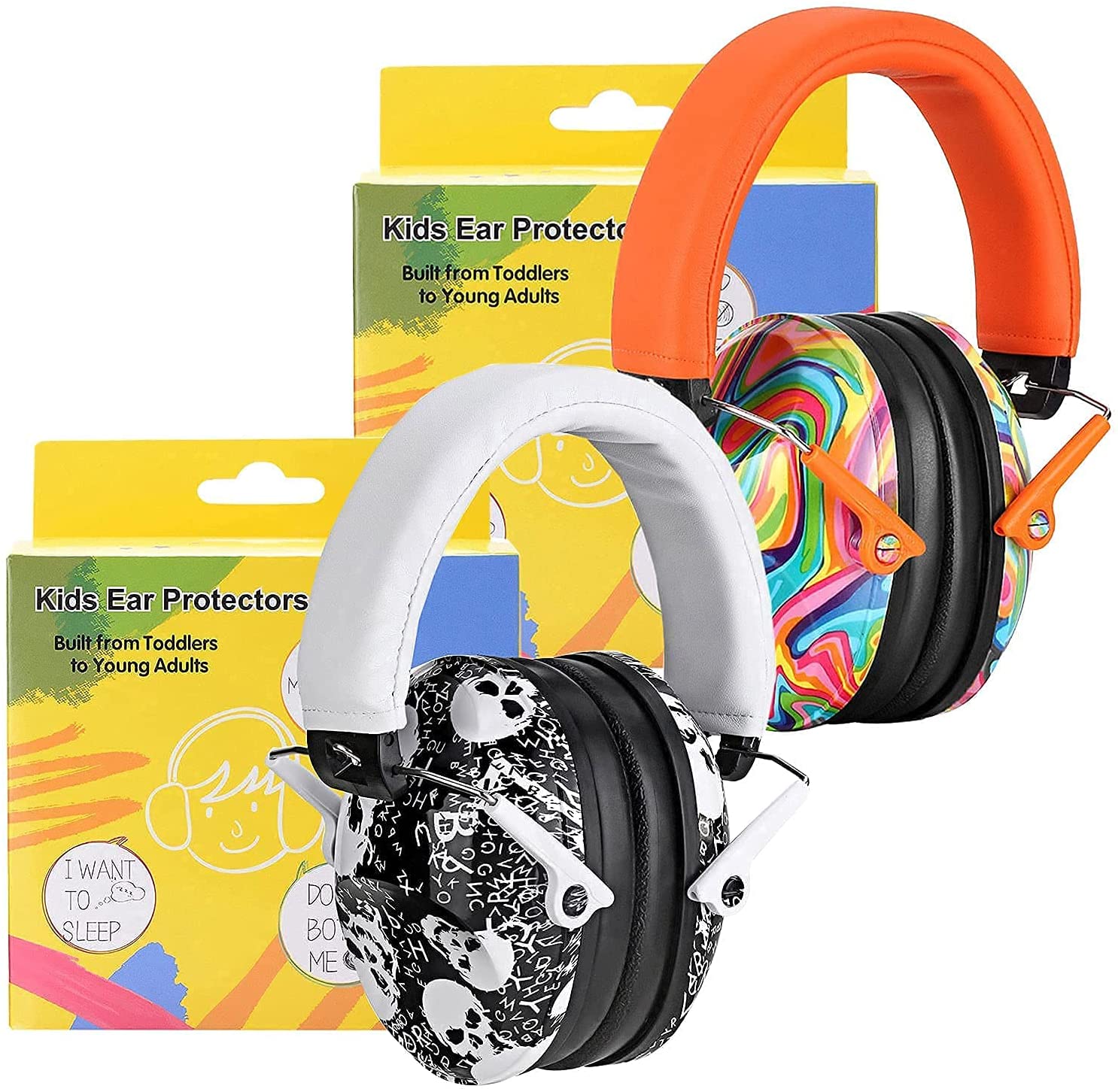 032 Kids Ear Protection Pack Earmuffs Lollipop  Skull Pattern, NRR 25dB Noise  Reduction Childrens Adjustable Hearing Protectors for Autism, Concerts,  Racing, Mowing, Studying, Sleeping