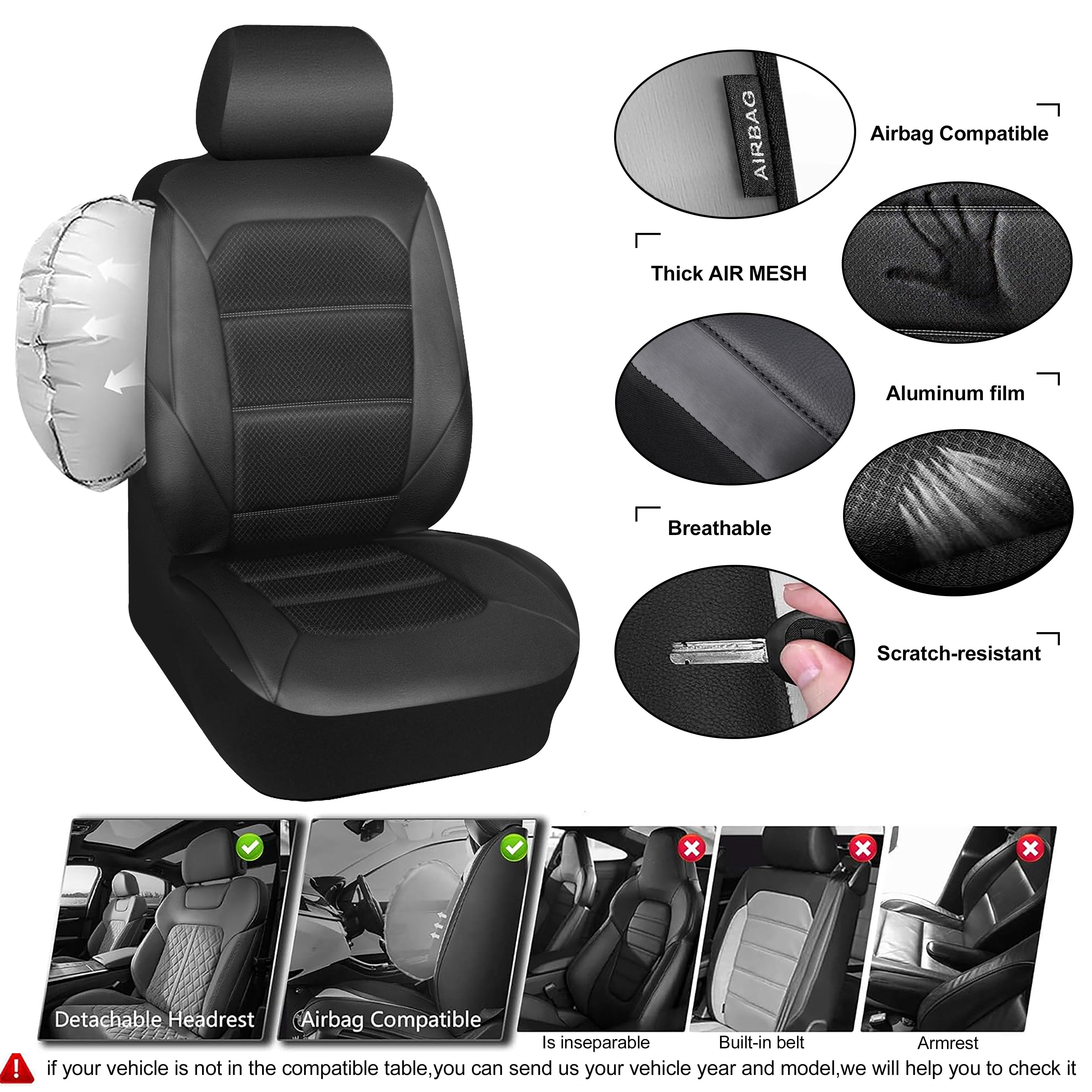 CAR GRAND Memory Foam seat covers Leather Mesh, Universal FIT Air cool mesh Thick car seat covers front seats 2 for SUV,Trucks,Sedan, Comfortable-Breath-Luxury-Protection Airbag compatible Black