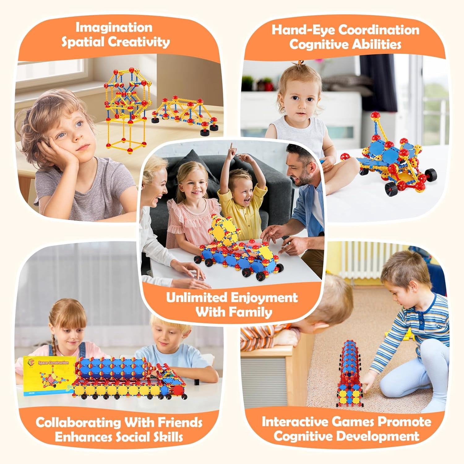 STEM Toys Building Blocks Set, 160 Pieces Construction Building Sets, Preschool Toys for Ages 3+Kids, Creative Inspirational Fun Educational Toys, Blocks Game Kit for Boys and Girls