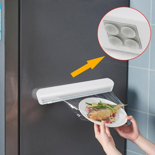 Oleegame Distributeur de Film Plastique Rechargeable 1 Pce avec Coupeur Coulissant Distributeur de Film Alimentaire Réutilisable Distributeur de Film Plastique et Aluminium avec Coupeur Blanc
