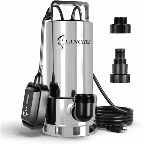 LANCHEZ, 1.6 HP, 115 V, White Corded Electric Stainless Steel Sump Pump Water Transfer Pump, 6000 GPH