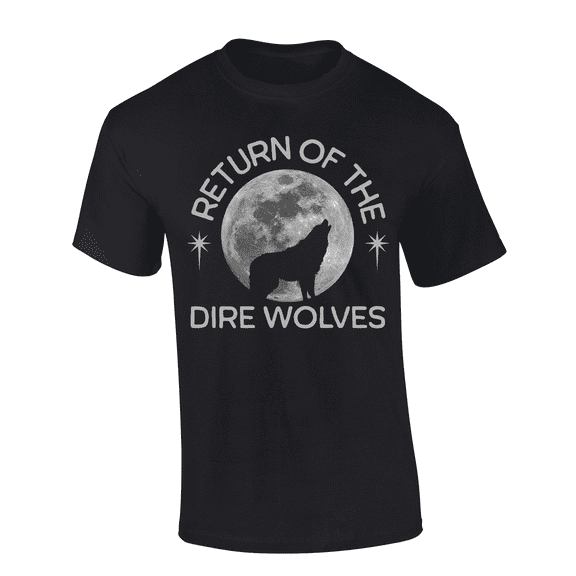 Trenz Shirt Company Return of the Dire Wolves Graphic T-Shirt – Wolf Howling at the Moon Design, Short Sleeve-Black-xl