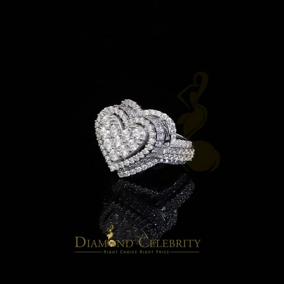 Diamond Celebrity's New 5.00ct VVS D 925 Silver 3D Double Heart Moissanite Women's White Ring Sz 7