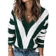 thumbnail image 1 of Suéter PRETTYGARDEN de rayas con cuello en V, color verde oscuro, talla XL, 1 of 7