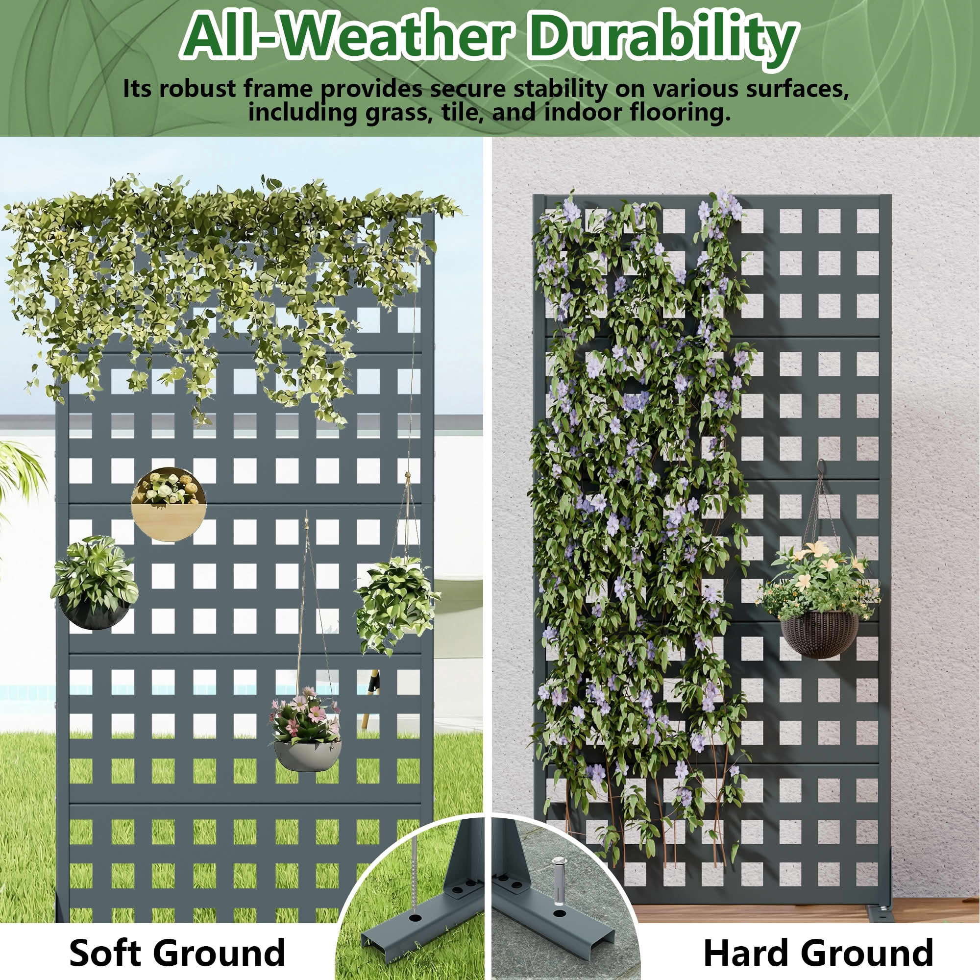 MAYEERTY Outdoor Metal Privacy Screen 5ft Cambrian Rock Gray, 5-Panel Lattice Pattern, Rust-Resistant for Garden