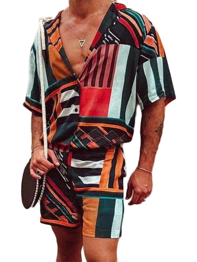 Men Womens Short Sleeve Hawaiian Floral Beach Suits Shirts Shorts Loungewear Set