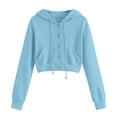 thumbnail image 3 of Luvrsol Hoodies Women Cropped Jacket Button Front Hooded Long Sleeve Drawstring Top with Pockets S-2XL, 3 of 7