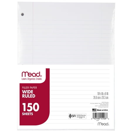 Personal Ruled Notepaper - Mead Filler Paper, Wide Ruled, 150CT