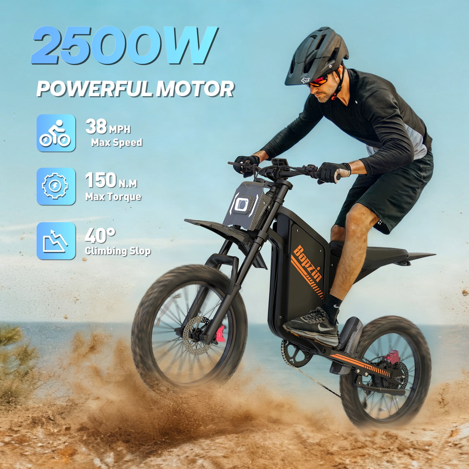 YVY Electric Dirt Bike for Adults,60V 25Ah,100Miles, Peak 2500W 38MPH Anti-theft Alarm Electric Motorcycle,20’’*3.0’’Tires, APP Control Mountain Bike UL2849