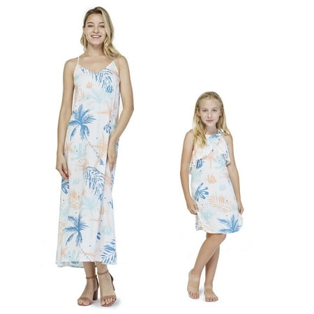 

Matching Hawaiian Luau Mother Daughter Sweetheart and Ruffle Dress in Neon Sunset